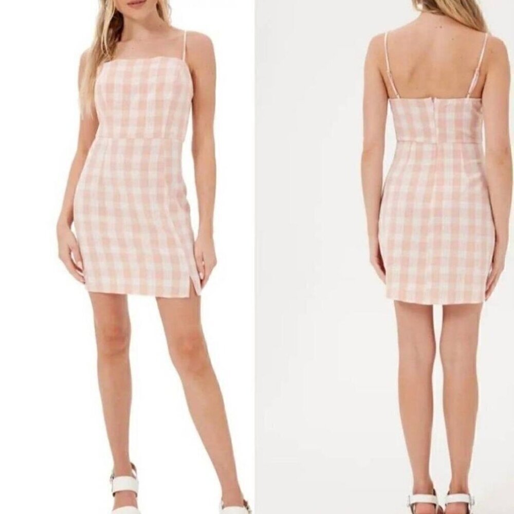 NWT BP by Nordstrom Gingham Plaid Coral Spaghetti Strap Mini Dress -